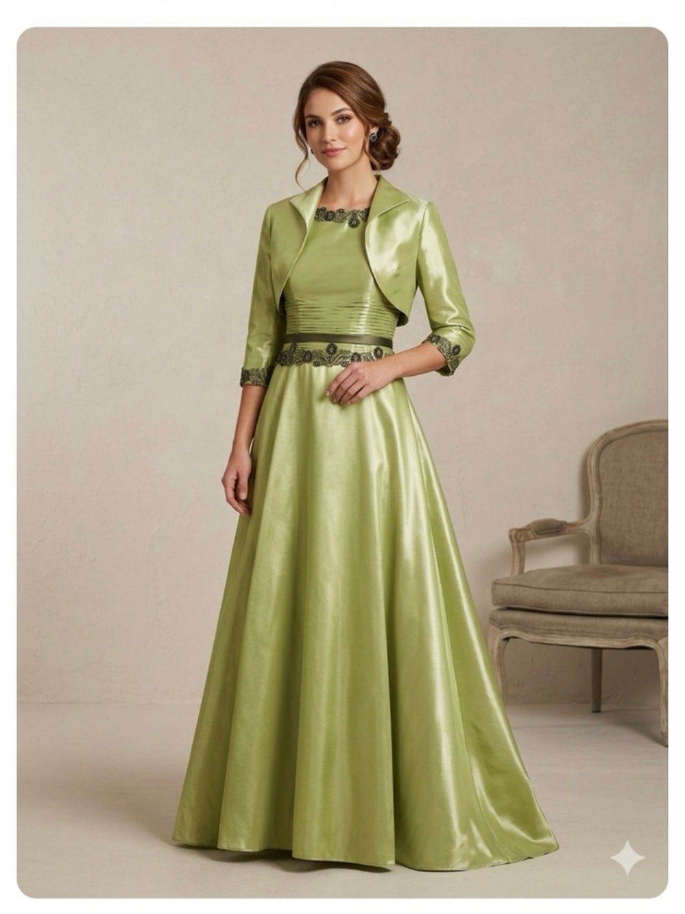 Chris Kole Beaded Taffeta Dress Bolero 8 Flared Formal Gown sequins embroidered